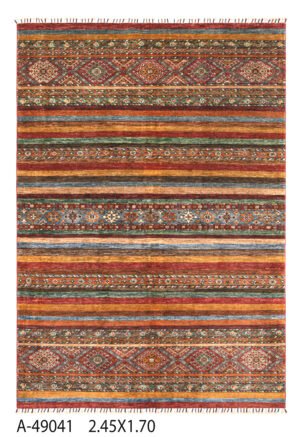 A-49041 2.45X1.70 Handmade Afghan Khurjin Wool Rug – Tribal Striped Carpet (2.45 × 1.70 m)