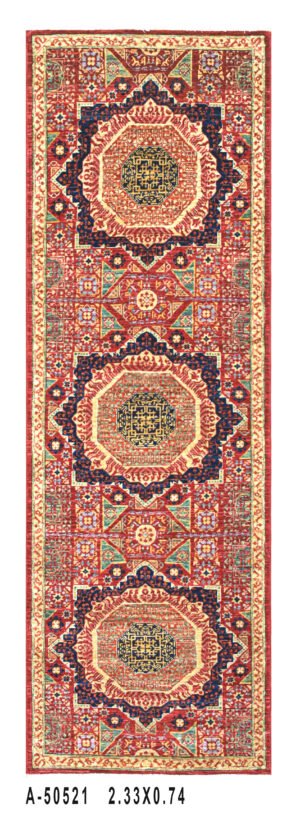 Mamluk Design Handwoven Wool Rug – 231 × 75 cm | 100% Natural Wool