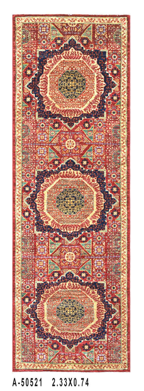 Mamluk Design Handwoven Wool Rug – 231 × 75 cm | 100% Natural Wool