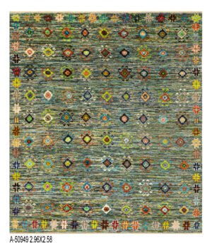Qashqay Design Handwoven Wool Rug – 297 × 254 cm | 100% Natural Wool