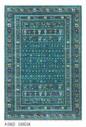 A-55632 3.03X2.04_1 Buzak Handwoven Rug – 100% Handmade – Wool – Green Tone