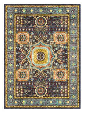 Mamluk Design Handwoven Wool Rug – 201 × 155 cm | 100% Natural Wool