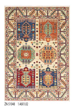 Medium Kazzak Design Handwoven Wool Rug – 144 × 100 cm | 100% Natural Wool