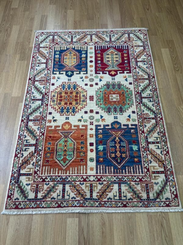 Medium Kazzak Design Handwoven Wool Rug – 144 × 100 cm | 100% Natural Wool