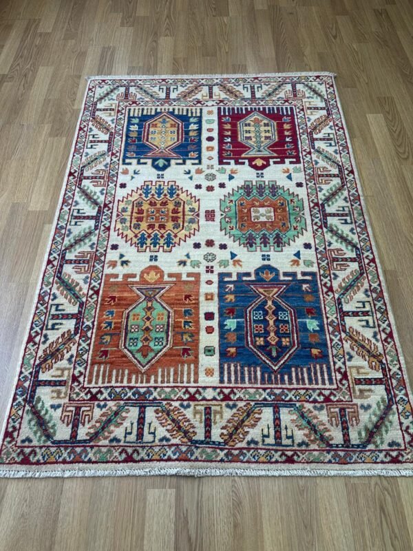 Medium Kazzak Design Handwoven Wool Rug – 144 × 100 cm | 100% Natural Wool