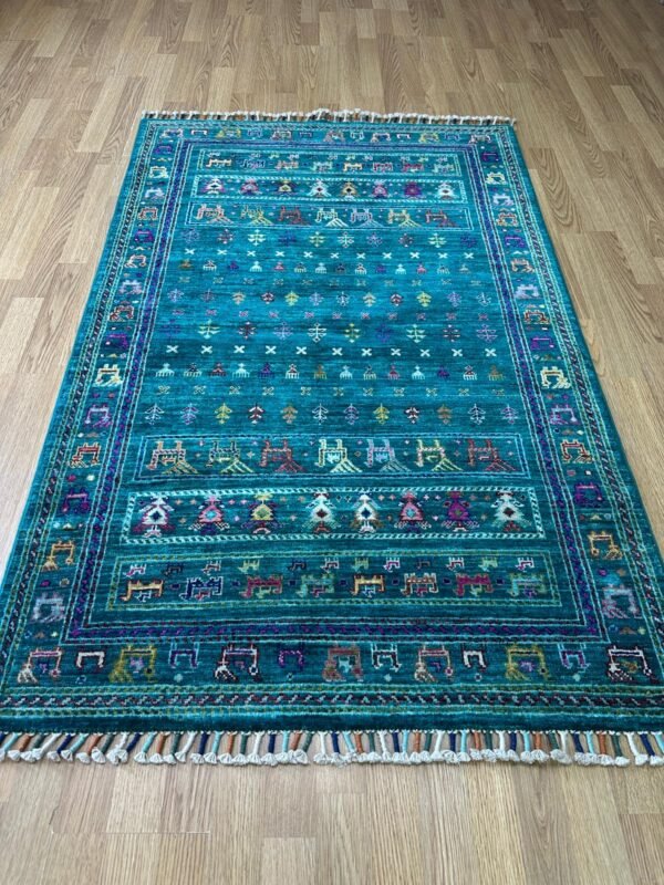 Buzak Handwoven Rug – 100% Handmade – Wool – Green Tones
